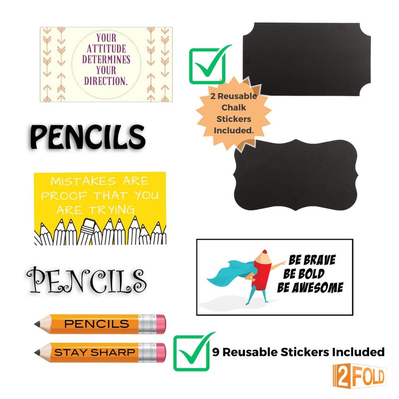 2Fold Pencil Dispenser for Classroom - Stainless Steel Bulk Pencil Holder for Desk - Includes Removable Label Stickers - Teacher Must Haves for Organization - Holds up to 200 Pencils (Silver) - Image 2